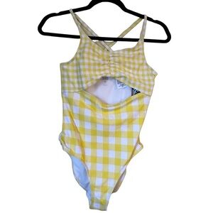 DSG Big Girls NWT Yellow & White Gingham Cut Out One Piece Swimsuit Size XL 16
